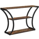 VASAGLE Console Table with Curved Frames and 2 Open Shelves, for Hallway Entryway Living Room, Rustic Brown + Black