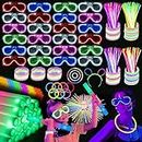 SHQDD 248 PCS Glow Party Supplies, 24 PCS Foam Glow Sticks, 24 PCS LED Glasses and 200 PCS Glow Sticks Bracelets, Neon Party Favors for Glow Party, Wedding, Concert, Raves and Birthday