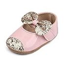 Cheerful Mario Baby Girls Mary Jane Shoes First Walking Shoes Soft PU Leather Cute Bowknot Anti Slip Soft Sole Shinny Pink 12-18 Months