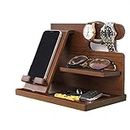 Wooden Phone Docking Station Wallet Stand and Watches Bedside Organiser Gadgets, Anniversary Santa Gifts Birthday Gift for Him Partner Father Brother Men