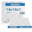 14x14x1 Air Filter MERV 8, AmazEden MPR 600 Pleated HVAC AC Furnace Air Filters Replacement (Actual Size: 13.75x13.75x0.75 Inches) 2 Pack