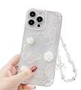 IAIYOXI 3D Butterfly Floral Clear Case，Aesthetic Design for Women, Teen Girls，Compatible with iPhone 11 Pro Max - Glittering Crystal Sparkle - Cute, Girly Phone Cover with Protective Chain - Clear