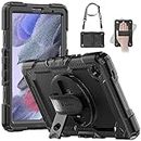 Timecity Samsung Galaxy Tab A7 Lite Case 8.7'' Full-Body Shockproof case with Screen Protector, 360 Rotating Stand and Hand/Shoulder Strap for Galaxy Tab A7 Lite 2021 SM-T220/T225/T227, Black