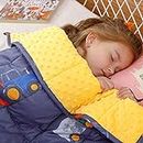 Buzio Weighted Blanket 1.3kg for Kids, Ultra Cozy Minky Dotted and Cotton Heavy Blanket for Sleeping, 90x120 cm, Blue Car World