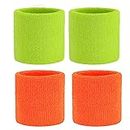 Sports Wristband (4 Pieces) Play2fit Brand, Soft Sweat Absrorbing for All Sports and Outdoor Activities (5 Inch, Flora Green/Flora Orange)