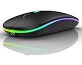 Dezful Wireless Mouse Gaming Mouse 2.4GHz Rechargeable Silent Optical Mouse with USB Receiver 1000/1200/1600 DPI Ergonomic Mouse with 7 Color Breathing Lights for PC Laptop(Black)