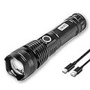 UNIRO FX1000 LED Flashlight | Rechargeable Torch USB Type-C with Battery Indicator, 5 Light Modes, Zoomable Head, Heavy Duty Aluminium Body | 1x Rechargeable Battery Included | Emergency Light