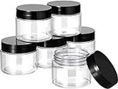 LALOCAPEYO 6 Pack 1 oz Plastic Pot Jars Round Clear Leak Proof Plastic Cosmetic Container Jars with White Lids for Travel Storage Make Up, Eye Shadow, Nails, Powder, Paint, Jewelry