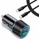 36W 2-PORT CAR QUICK CHARGER PD USB-C CABLE FAST TYPE-C ADAPTER PARA IPHONE IPAD