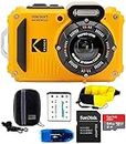 KODAK PIXPRO WPZ2 Waterproof Digital Camera Bundle, Includes: SanDisk 64GB MicroSD Memory Card, Spare Battery and More (6 Items) (Yellow)