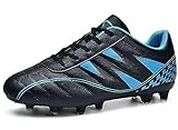 ASHION Chaussures de Football Garçon FG/AG Spike Crampons Professionnel Antidérapant Athlétisme Entrainement,C Schwarz Blau,37 EU