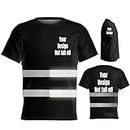 YOWESHOP Hi-Vis Reflective Safety T-Shirt Customize Logo Sturdy Print Protective Workwear Shirts (2XL, Black - Style 2)