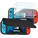 ProCase Flip Cover for Nintendo Switch 2017 with 2 Pack Tempered Glass Screen Protectors, Slim Protective Flip Case with Magnetically Detachable Front Cover –Black