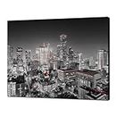 Houston Wall Art Texas Houston Skyline Wall Decor Black and Red Picture Canvas Print Houston Cityscape Panorama Night Painting Poster Framed Home Living Room Bedroom Decoration (16x12 inches)
