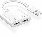 esportic J-8 Multi Function Splitter i-Phone Headphones Adapter & Splitter, 2 in 1 Dual Charger Cable Aux Audio Adapter Converter for i-Phone 12/11/XS/XR/X/8/7/6/iPad, Support Charging+Music. White.