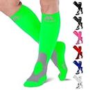 Mojo Compression Socks Unisex Wide Calf Compression Socks, Plus Size Compression Socks (20-30mmHg) for Varicose Veins, Wide Calves - Compression Stockings, 7 Colors, 10 Sizes, Neon Green, 5X-Large