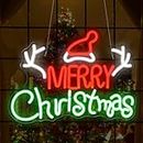 Ineonlife Merry Christmas Neon Sign for Bedroom Wall Decor, LED Light Christmas Signs Indoor Decor, Acrylic Board Neon Signs for Wall Decor for Christmas Party(16.5" x 10.6" / USB POWER)
