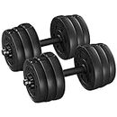 Yaheetech 2x10kg Dumbbells Adjustable Dumbbells Set Weight Set Dumbbell Hand Weight for Men and Women Home Fitness Weight Lifting Training Free Weights Black
