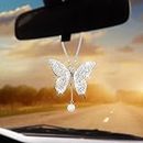 Bling Butterfly Diamond Car Accessories, Maobr Crystal Car Butterfly Rear View Mirror Charms for Women Lucky Hanging Interior Ornament Pendant for All Cars