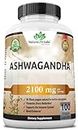 Organic Ashwagandha 2,100 mg - 100 Vegan Capsules Pure Organic Ashwagandha Powder and Root Extract - Natural Anxiety Relief, Mood Enhancer, Immune & Thyroid Support, Anti Anxiety