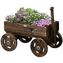 Outsunny Wood Flower Cart, Raised Garden Bed w/Wheels, Planters for Outdoor Plants, Backyard, Patio, Deck, Garden Decor