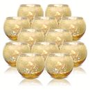 Set Of 12 Mercury Glass Votive Candle Holders - Elegant Gold Tealight Candle Holders For Table Centerpieces, Weddings, Rehearsal Dinners, Outdoor Events, Valentines Day Decor