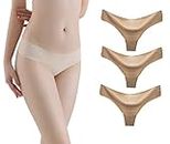marysgift Seamless Thong Women 3 Pack Invisible Underwear Ice Silk Comfy Sexy G-String Panties (Y02,XL UK 12 14)