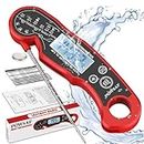 Meat Thermometer Digital for Grilling and Cooking - Waterproof Ultra-Fast Instant Read Food thermometers with Backlight & Calibration for Kitchen, Deep Fry, BBQ, Grill(Red/Black), LCD