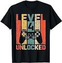 X.Style Retro Vintage 4th Birthday Game Level 4 Unlocked 4 Years Old ds1485 T-Shirt (S) Black