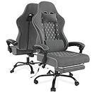 Devoko Massage Gaming Stuhl, Racing Gamer Stuhl aus weichem Hightech-Stoff mit Massage-Lendenwirbelstütze, Fussrasten, 150 kg Belastbarkeit, Ergonomischer Bürostuhl (Grau-New)