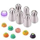 Zollyss 6Pc Sphere Ball Flowers Russian Nozzles Tips with Icing Piping Bag Pastry Cake Fondant Cupcake Buttercream DIY Baking Decorating Tool Set (Set of 8)
