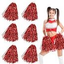KALIONE 6 Pack Cheerleading Pom Poms with Handle Cheerleader Pompoms Metallic Foil Pompoms for Sports Team Spirit Cheering Party Dance(Red)