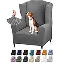 YEMYHOM 1 Piece Stretch Wingback Chair Slipcover Latest Jacquard Design Wing Chair Cover Non Slip Furniture Protector with Foam Rods for Living Room (Wing Chair, Light Gray)
