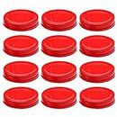 Gativs Tapas de Botes Rojas Redondas 12 Piezas Tapas de Repuesto para Tarros Ball Mason Jar Tapa de Repuesto para Tarros de Mermelada Tapa con Rosca Continua para Botes Tapa de Repuesto Hermética