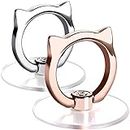 Cat Phone Ring Holder - EI Sonador Clear Cell Phone Ring Holder Transparent Stand Finger Grip (1 Silver + 1 Rose Gold Cat)