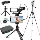 Movo iVlogger Vlogging Kit for iPhone with Fullsize Tripod - Lightning Compatible YouTube Starter Kit for Content Creators - Accessories: Tripods, Phone Mount, LED Light and Shotgun Mic