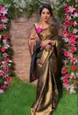 Saree Silk Kanjivaram Sari Pure 100% Zari Vintage Blouse Fabric Wedding Wear 