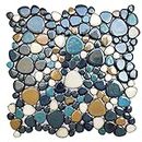 Parrotile Bluebird Multiple Sizes Cobalt Blue Brown Ceramic Mosaics Pebble 12'' x 12'' Mosaic Sheets for Backsplash Wall Floor PT86 (Box of 5 Sheets)