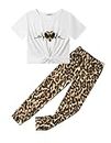 Arshiner 2 Pieces Outfits Girls Short Sleeve Twist Front Tops and Leopard Pants with Pockets Trendy Jogger Clothing Sets
