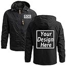 Custom Men's Jacket Add Your Own Logo/Text/Photo Design Personalized Mountain Windbreaker Hooded Coat Black L