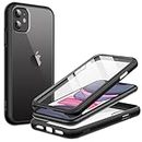 JETech Case for iPhone 11 6.1 Inch with Built-in Screen Protector Anti-Scratch, 360 Degree Full Body Rugged Phone Cover Clear Back (Black)