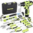 FASTPRO 160-Piece Home Tool kit with Drill, 12V Cordless Lithium-ion Drill Driver and Household Repairing Tool Set with Storage Case, For DIY, Home Maintenance, Green
