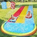 MorTime Slip Water Slide with Sprinklers, 22.5ft Slip and Slide with 3 Inflatable Bodyboards and Splash Pool Waterslide for Kids Backyard Lawn Outdoor Water Toy