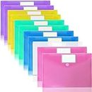OUTYLTS 11 Pack Plastic Poly Filing Envelopes, Clear Document Folders US Letter A4 Size File Envelopes with Label Pocket & Paste Button for School Home Work Office Organization, 6 Assorted Color