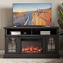BELLEZE Traditional 58" Rustic TV Stand with 23" Electric Fireplace Heater, Media Entertainment Center Console Table for TV up to 65" with Open Storage Shelves and Cabinets - Astorga (Rustic Grey)