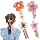 PALAY® 4pcs Spiral Hair Ties for Girls Colorful Braids Telephone Wire Hair Band for Kids Cute Cartoon Elastic Hair Tie Ponytail Holder Maker Hair Accessories for Girls Children