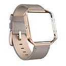 Nerlero Sport Bands Compatible with Fitbit Blaze Smart Watch, Genuine Leather Replacement Band Strap with Metal Frame for Women Men Small & Large