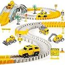 Kizplays 260 PCS Construction Race Tracks for Kids Toys, 2 Electric Cars, 4 Construction Cars, 1 Map & Flexible DIY Track Set, Engineering Gifts for 3 4 5 6 Year Old Boys Girls