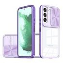 Asuwish Phone Case for Samsung Galaxy S22 5G with Built in Camera Cover Slide Body Protection Slim Clear Bumper Cell Accessories Gaxaly S 22 22S G5 Women Men Girl Purple