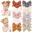 DOOBOI 20PCS 3.6 Inches Baby Girls Linen Hair Bows Clips 10 Colors Fully Lined Hair Barrettes Accessories for Babies Infant Toddlers Kids in Pairs